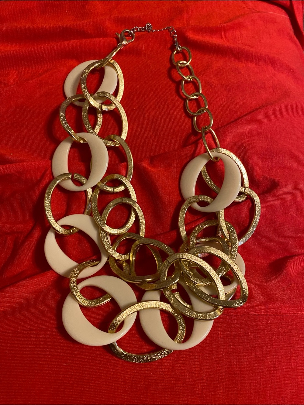 Gold and Cream Link Statement Necklace